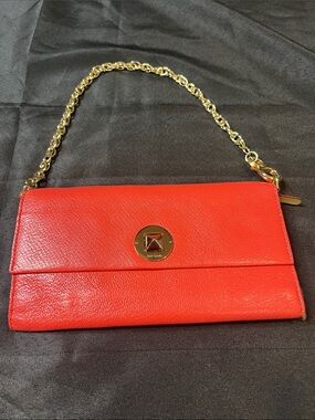 kate spade pink Leather Chain Clutch wallet with Gold Tone Hardware